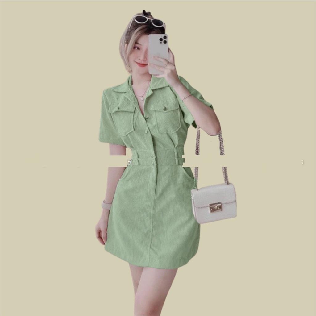 Đầm nhung tăm sơ mi lỳ ngắn dáng chữ A