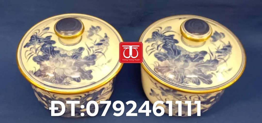 ĐÔI BÁT NƯỚC VẼ SEN BỊT ĐÔNG ĐK BÁT 12CM CAO 12CM