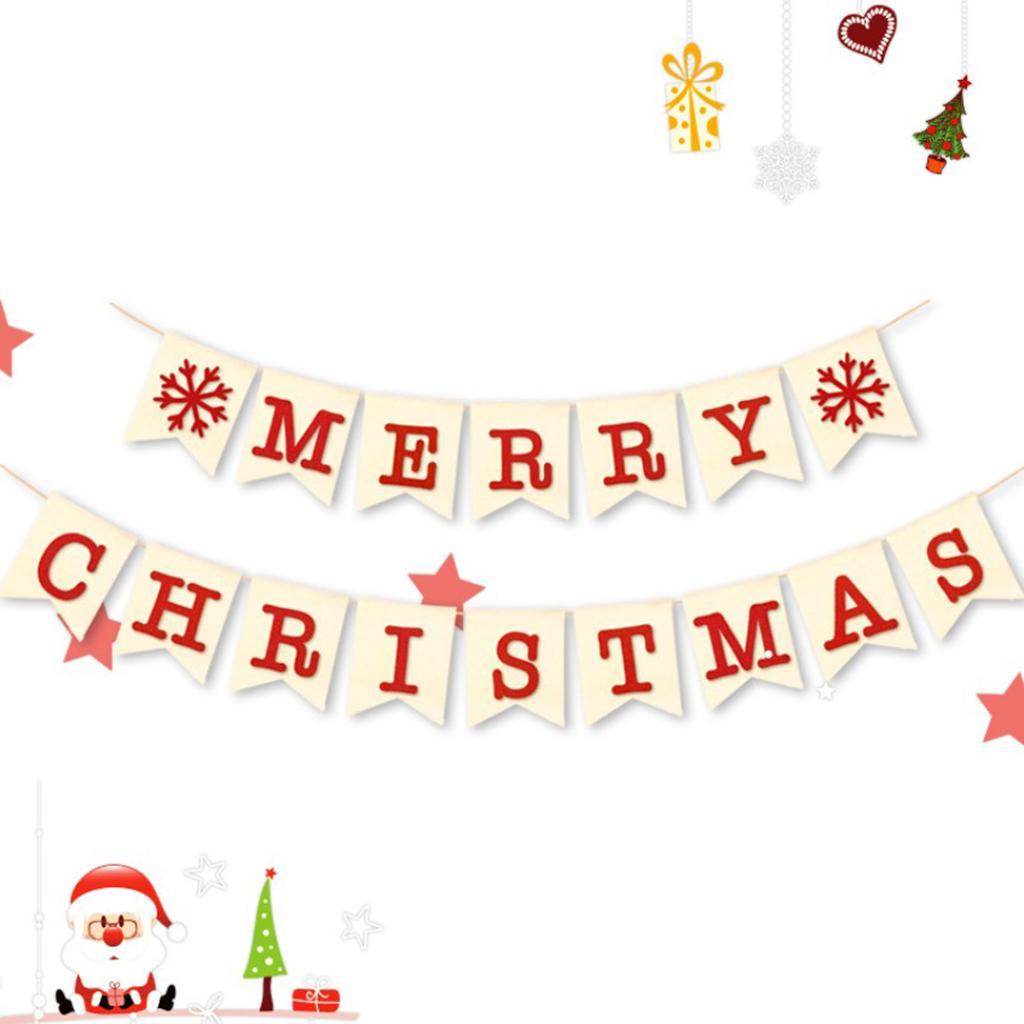 Vintage Burlap Merry Christmas Snowflake Banner Garland Hanging Decor 2m 1