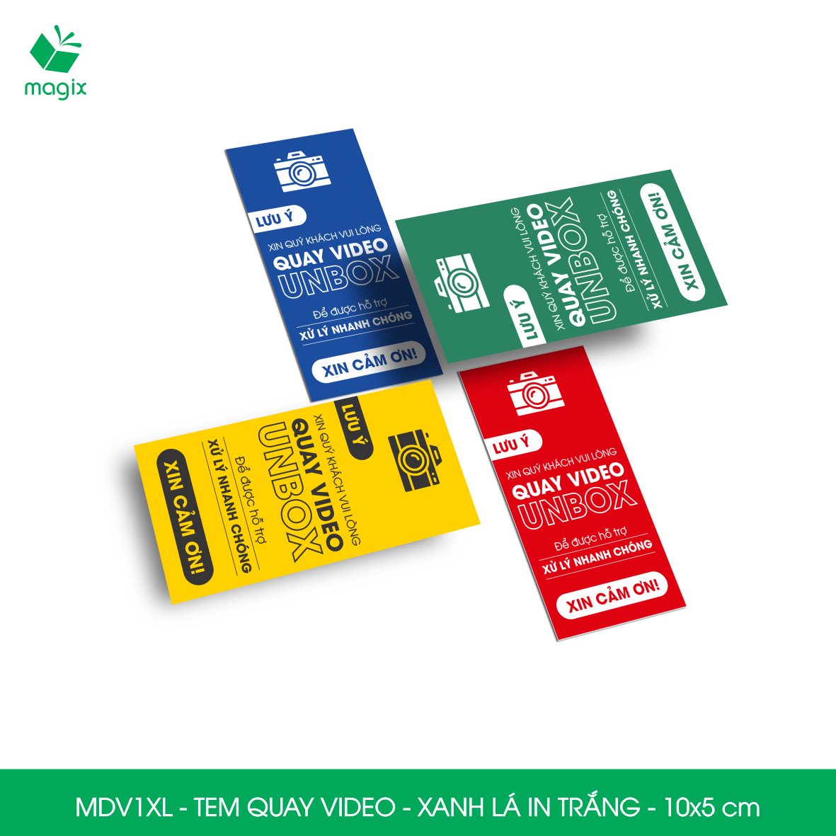 100 Tem chú ý quay video trước khi mở hàng, decal dán hộp - 10x5 cm - Xanh lá in trắng - MDV1XL