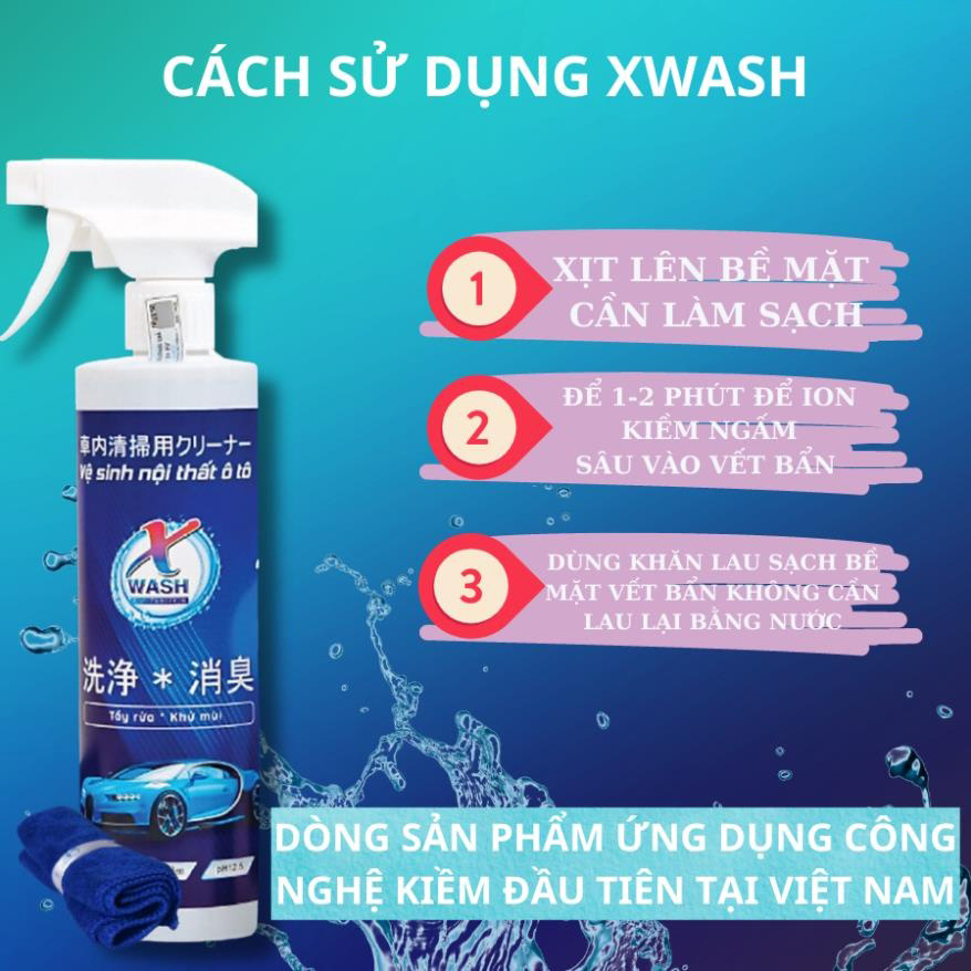 XWASH Xịt Vệ Sinh Xe Ô Tô Dung Dịch Vệ Sinh Nội Thất Xe Hơi Làm Sạch Ghế Da Trần Nỉ Khử Mùi Diệt Khuẩn Ô Tô