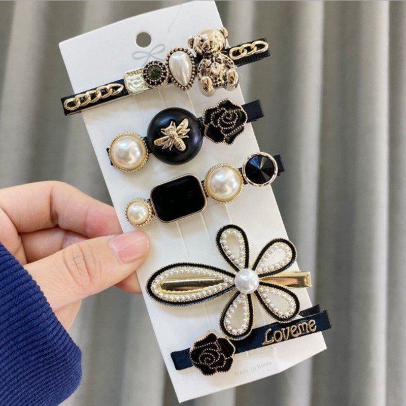 Set 5 Kẹp Tóc Hạt Ngọc Đính Hạt Lấp Lánh Dễ Thương
