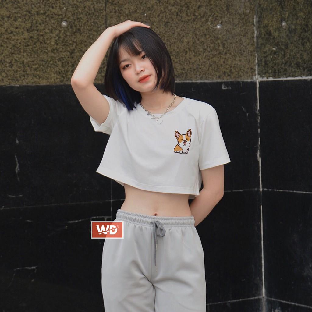 Áo Croptop nữ ngắn tay Wado dáng rộng mặc thoải mái in hình mã CR854