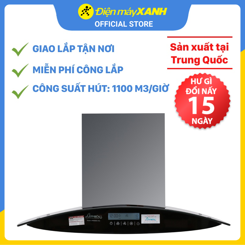 Máy Hút Mùi Kính Cong Cao Cấp Sunhouse Apex APB6680-70C - Hàng chính hãng