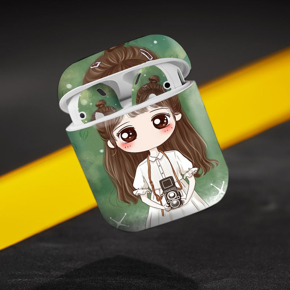 Miếng dán skin chống bẩn cho tai nghe AirPods in hình cô gái chibi - Chib037 (bản không dây 1 và 2)