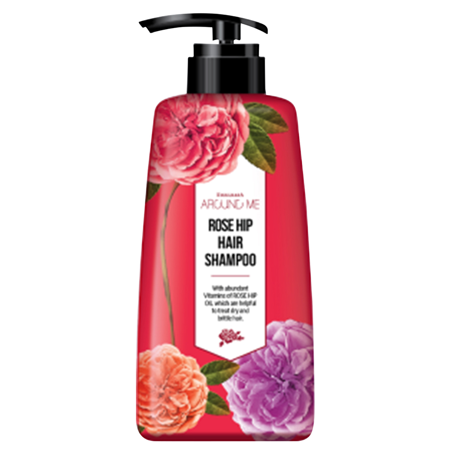 Dầu gội hoa hồng Around Me Rose Hip Hair Shampoo Hàn Quốc 500ml + Móc khóa