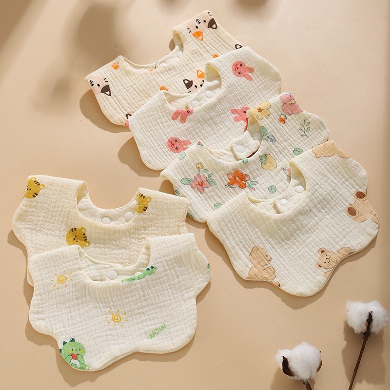 Yếm cho bé 0-3 tuổi cấu tạo 6 lớp dày dặn Baby-S, Yếm tròn cho bé chất muslin cao cấp nhiều họa tiết đáng yêu  SSS042