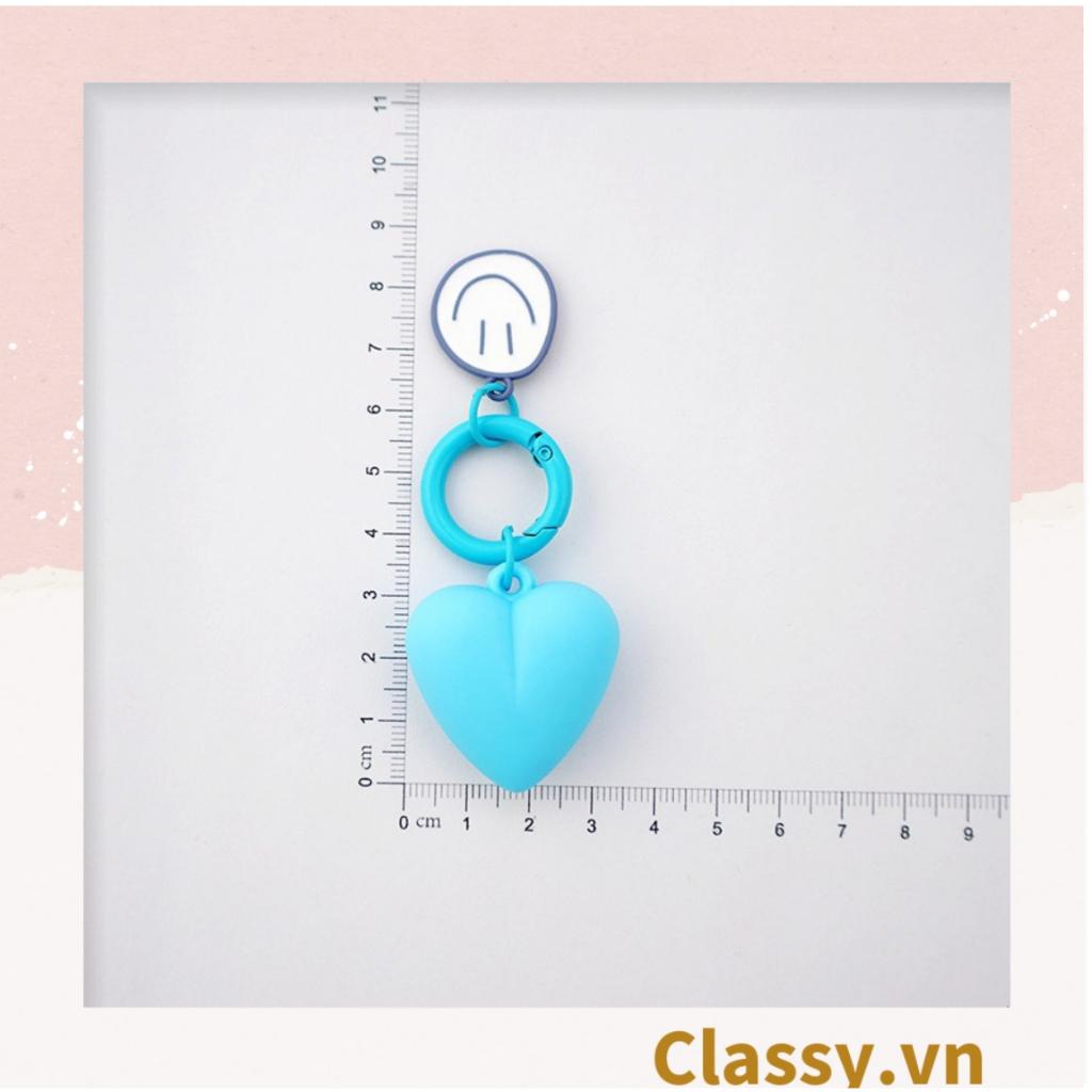 Móc khóa Classy, móc đeo điện thoại trái tim đính kèm mặt cười màu pastel, móc khóa balo, điện thoại PK1539