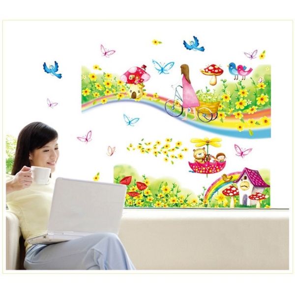 Decal dán tường con đường mua xuân có sẵn keo PK176