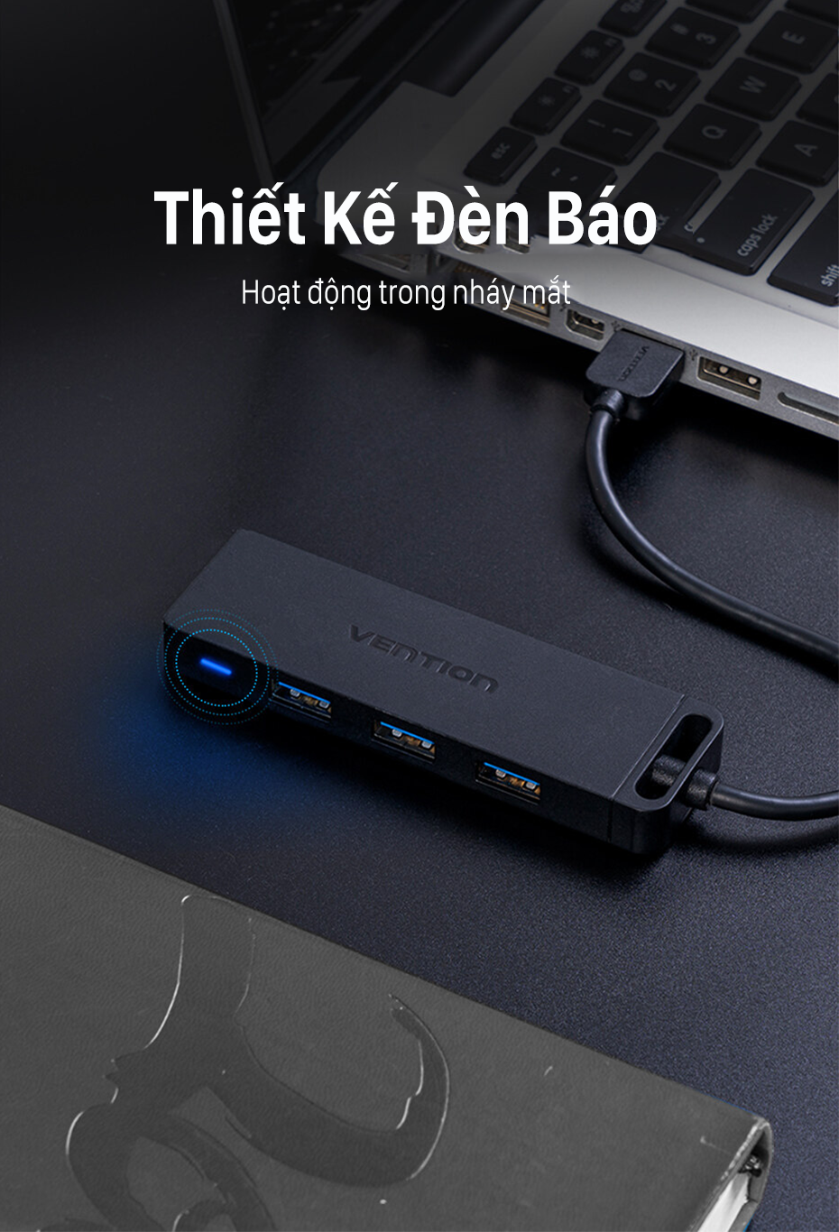 Bộ chia 4 cổng Usb 3.0 - Hub Usb 4 Port USB 3.0 có nguồn hỗ trợ 15cm 50/100cm Vention CHLBB - Hàng chính hãng