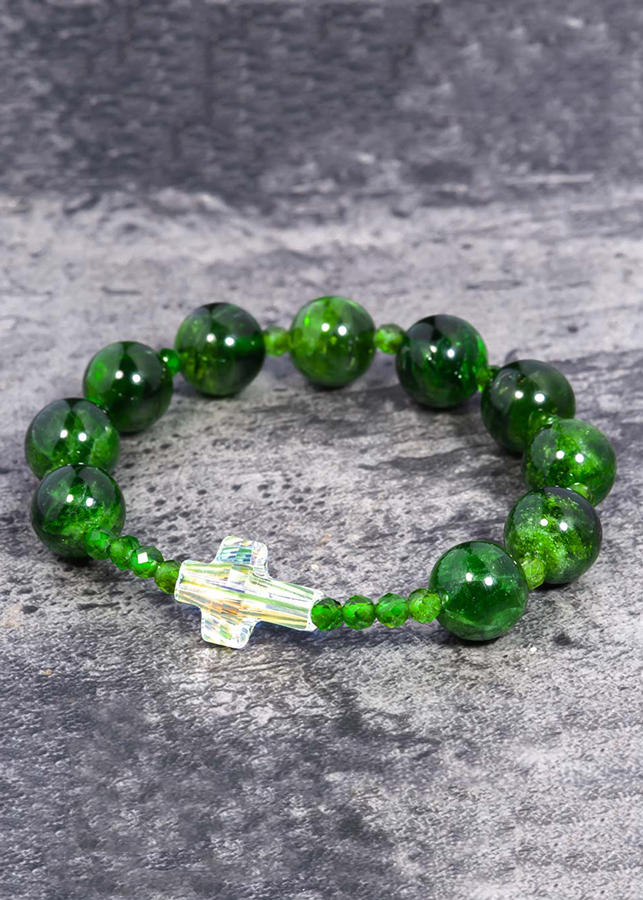 Vòng chuỗi mân côi Diopside mix thánh giá pha lê DIO02 - VietGemstones
