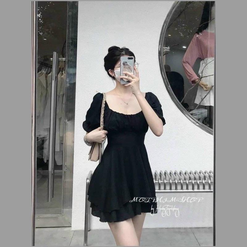 Jumpsuit xếp ly jguwcj thắt nơ đen trắng đỏ