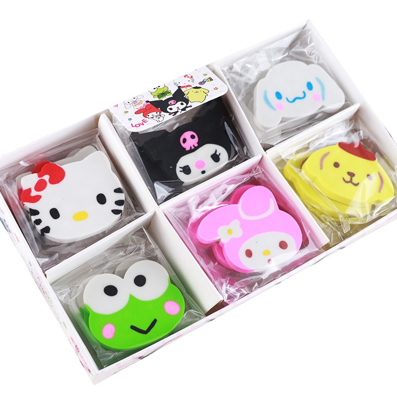 Dụng cụ học tập cho bé, vỉ 6 Cục tẩy bút chì họa tiết Nhân vật hoạt hình dành cho các bé gái lựa chọn