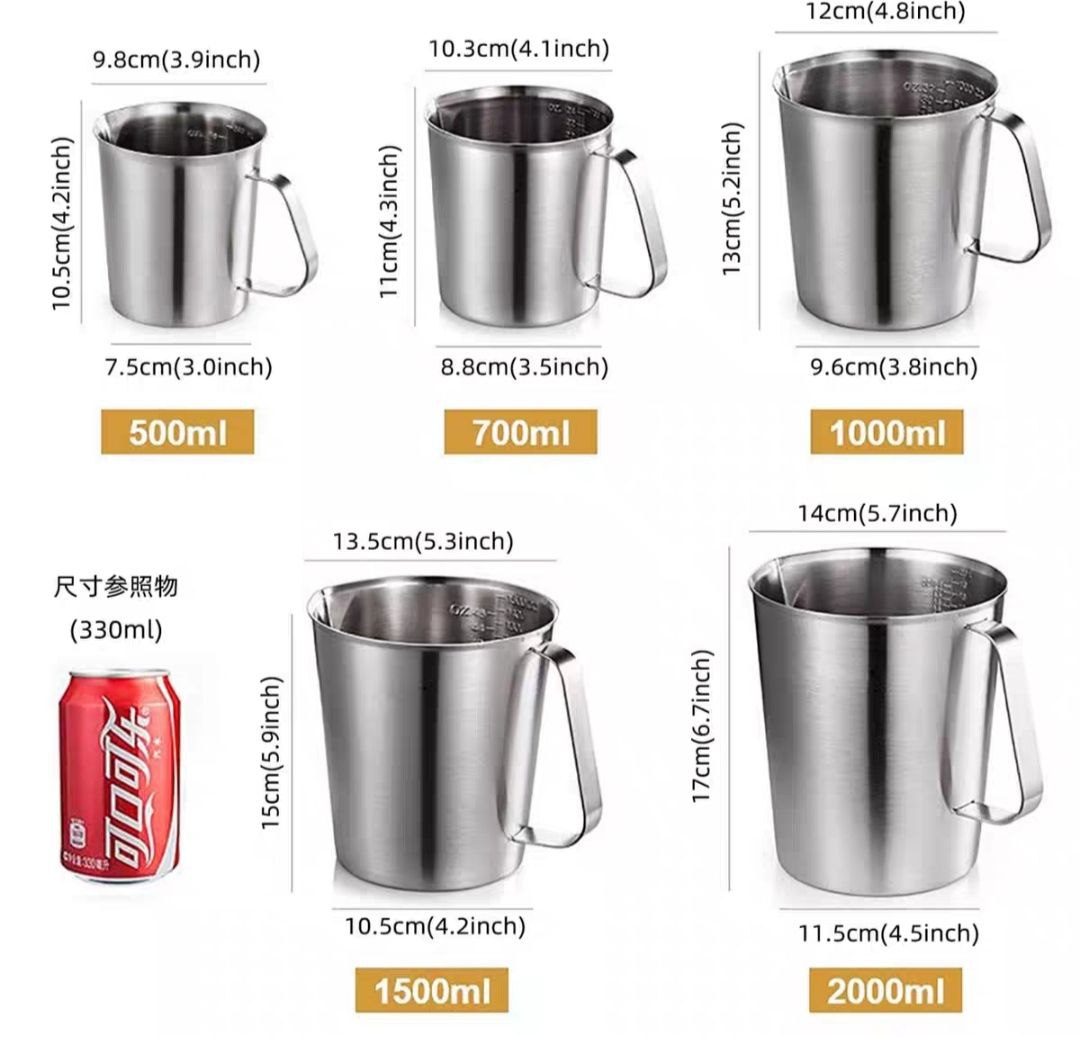 ( hàng cao cấp ) ca đánh sữa inox 304 có vạch đong 500ml, 700ml, 1L
