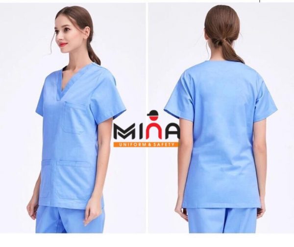 Bộ scrubs bác sĩ, quần áo y tế phẫu thuật, thẩm mỹ - Màu xanh dương - Vải non 