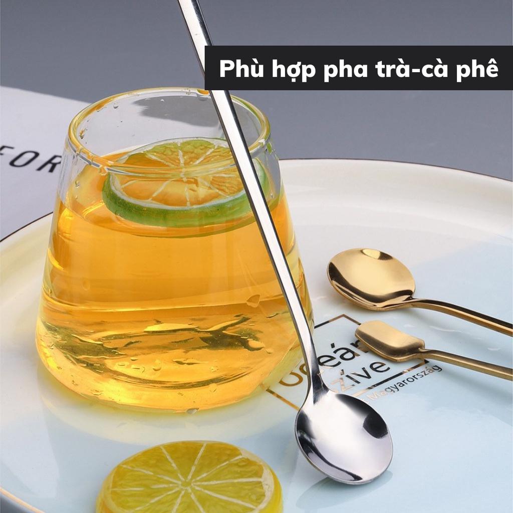 Thìa inox pha trà mạ vàng dụng cụ pha chế cà phê muỗng pha cafe cán dài thiết kế sang trọng độ dài 13 - 15 - 17 cm