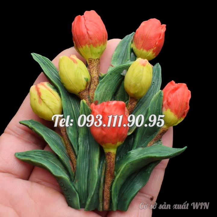 Khuôn silicon làm rau câu chùm 7 hoa Tulip kèm lá - Loại 11 cm - Mã số 1704