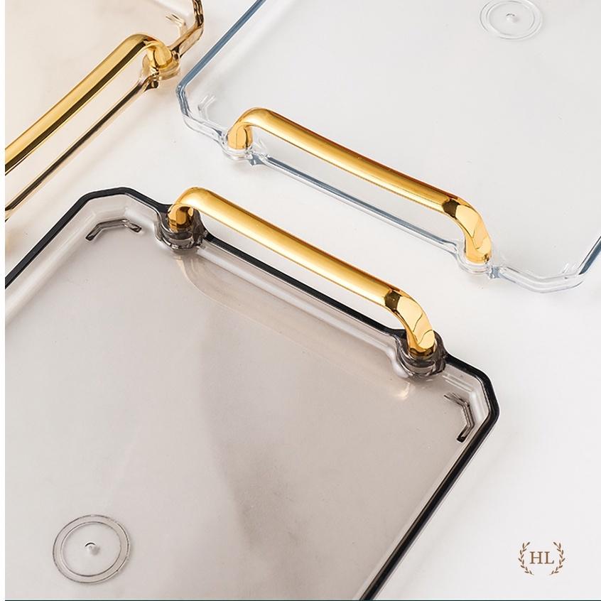 Khay tay cầm đựng đồ Decor | Khay trà nhựa | Khay đựng mỹ phẩm chuyên dụng có tay cầm mạ vàng cao cấp