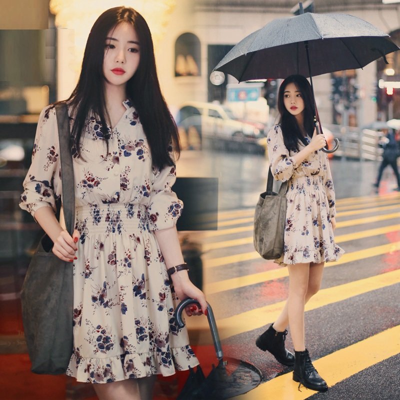 Đầm váy hoa nữ cúc dọc ARCTIC HUNTER, đầm suông dạo phố nữ AH56