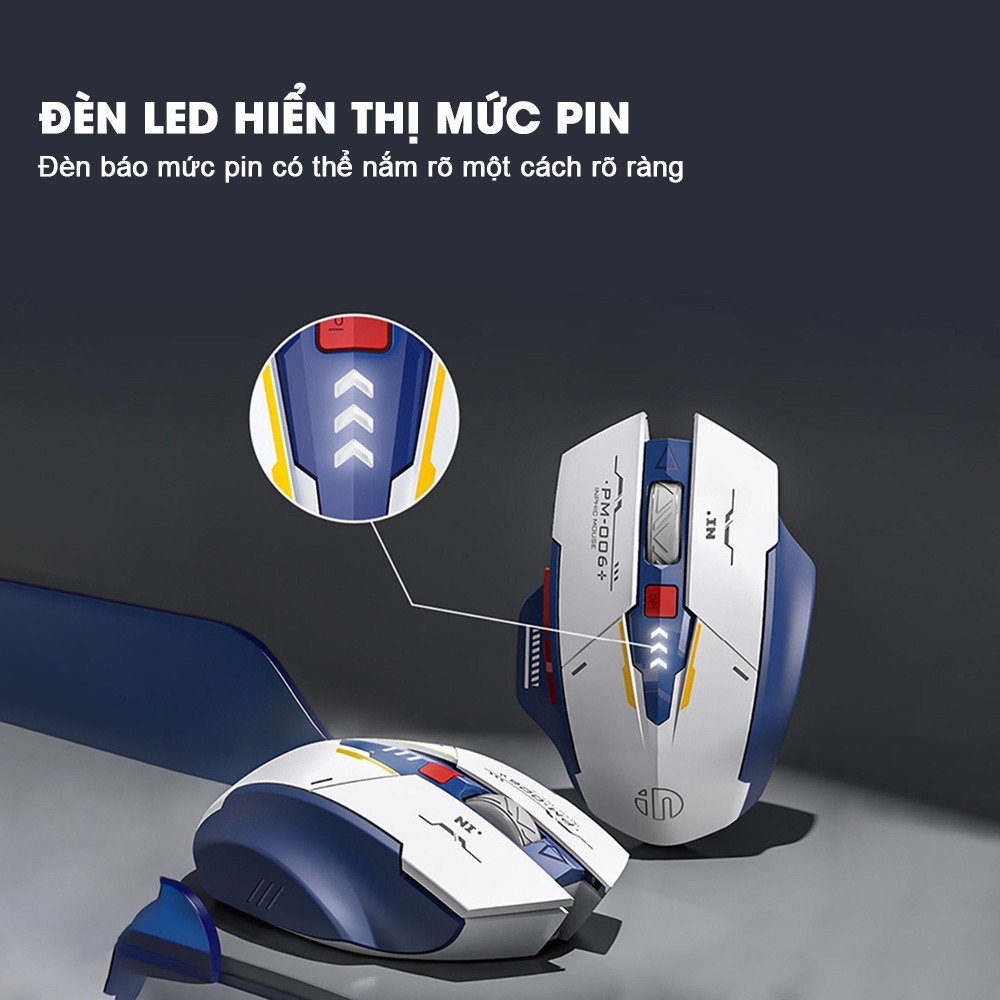 ￼Chuột máy tính không dây gaming TEKKIN F9 GUNDAM pin sạc 6 nút công thái học silent tắt tiếng chống ồn wireless - hàng chính hãng