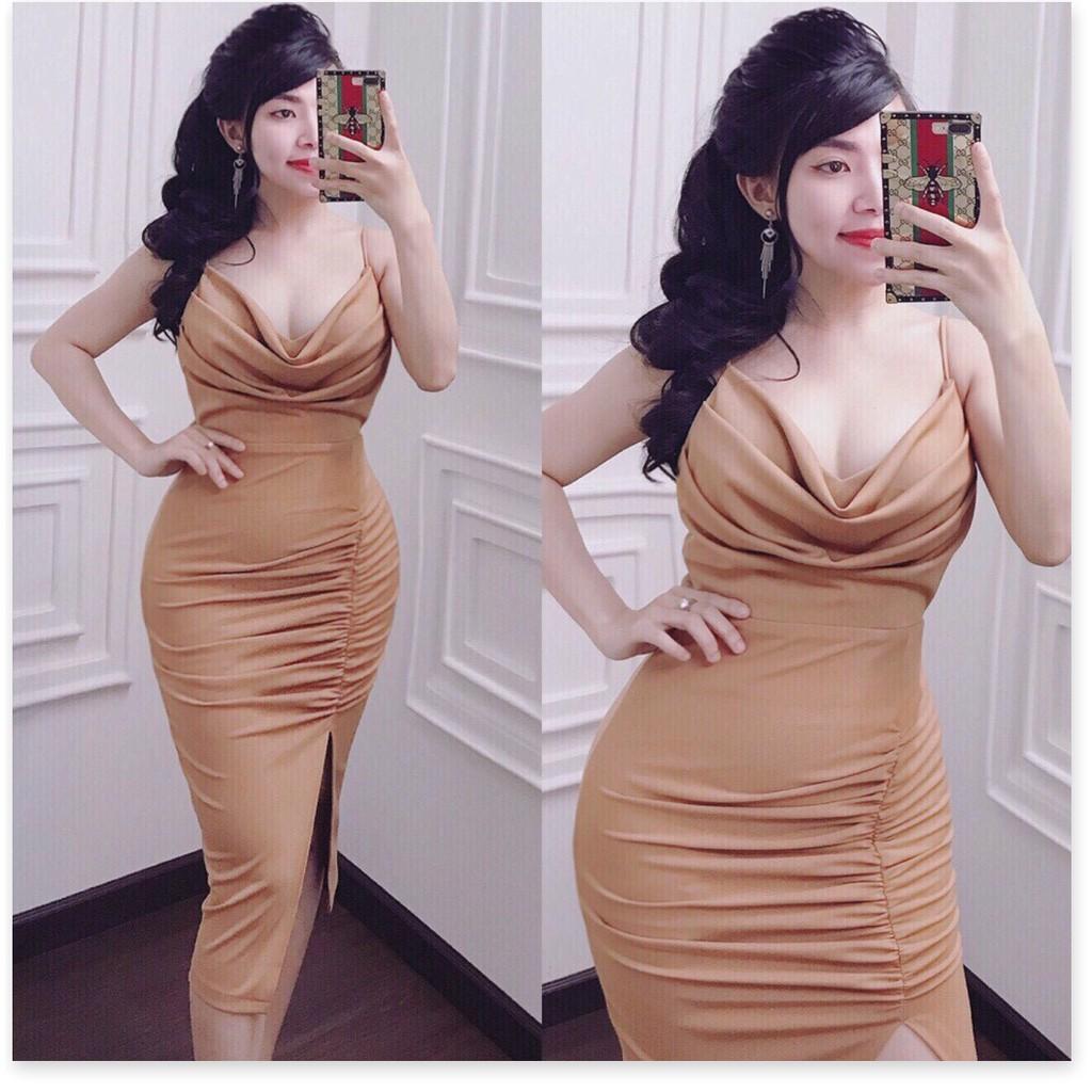 ĐẦM 2 BODY DÂY CỔ ĐỖ XẺ TÀ