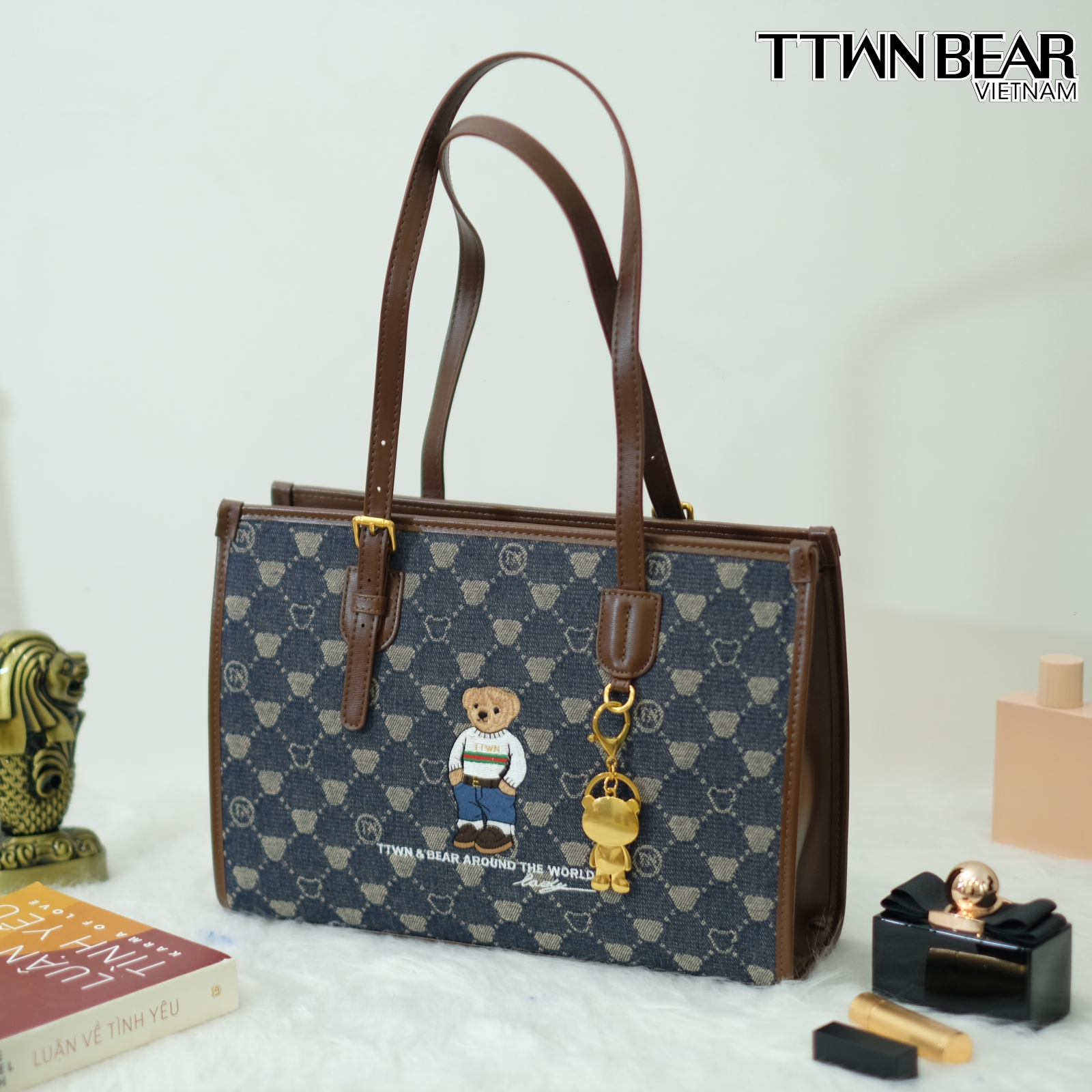 Túi tote TN3079 da thời trang công sở charm gấu TTWN BEAR