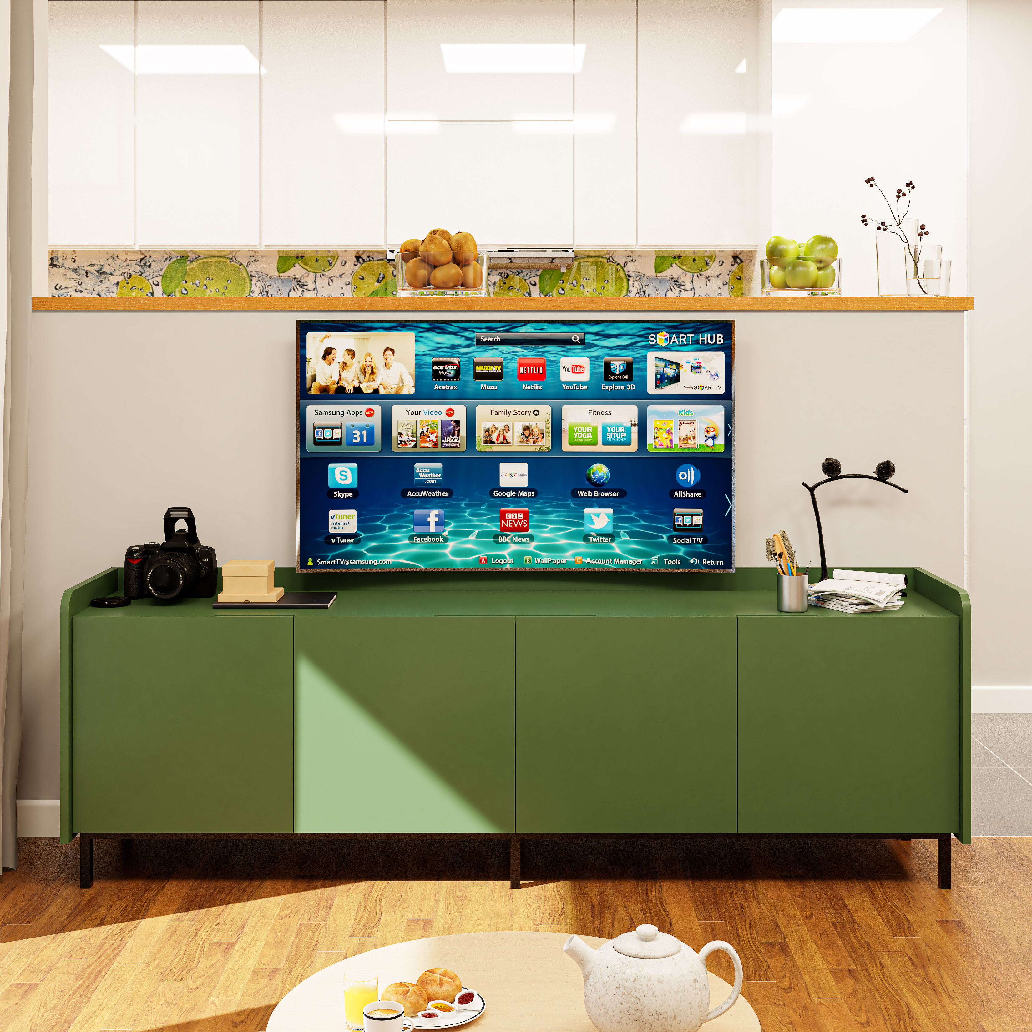 LAVIA, Kệ TV 4 cửa mở - chân sắt, 180cm x 40cm x 60cm , KTV_046