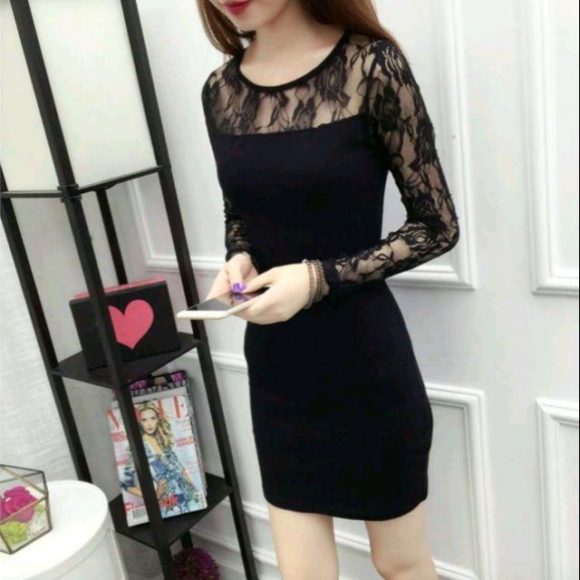 Đầm ôm phối ren tay
