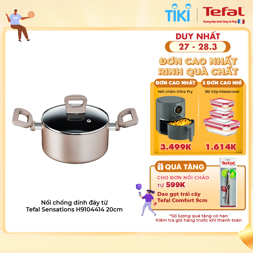 Nồi chống dính đáy từ Tefal Sensations H9104414 20cm - Hàng chính hãng