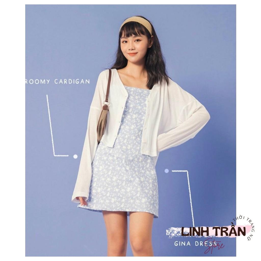 Sét Váy Hoa Nhí Và Áo Khoác Cardigan Đầm 2 Dây Hoa Nhí Mix Áo Cardigan Linh Trần Store