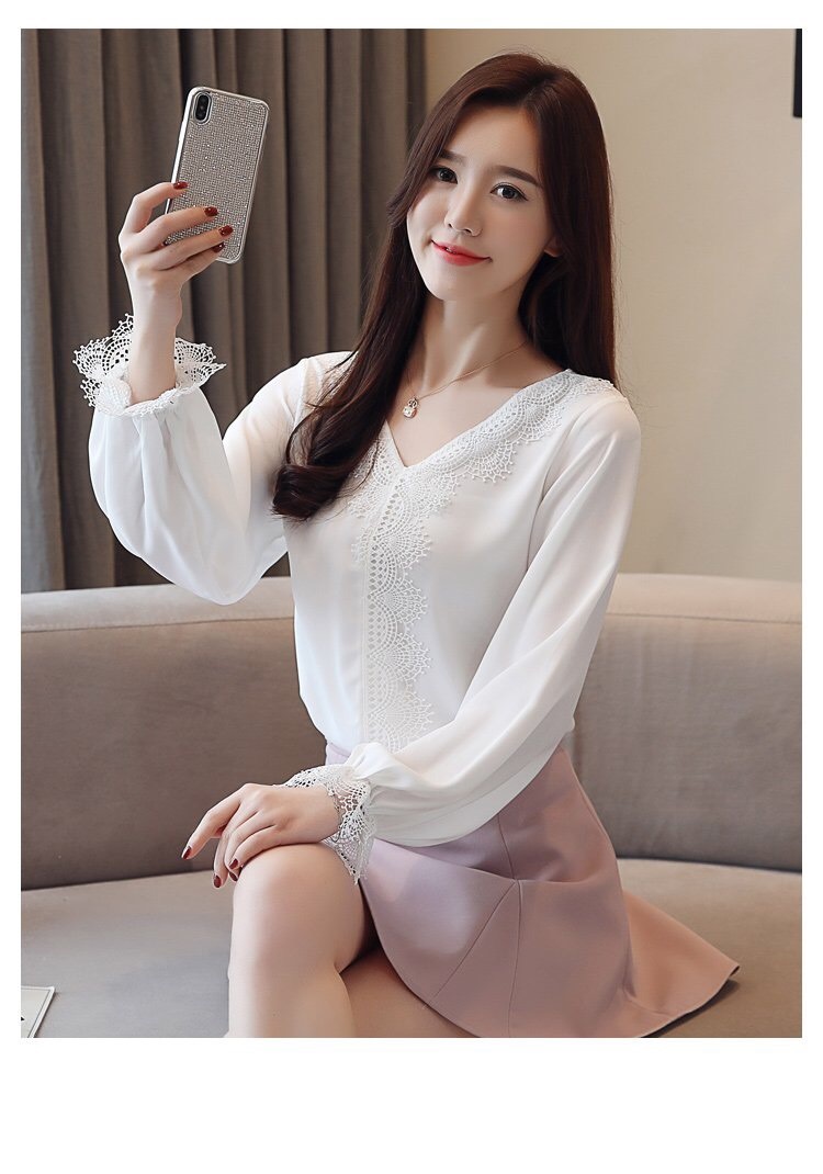 Áo sơ mi nữ tay phồng phối ren thời trang - NH447