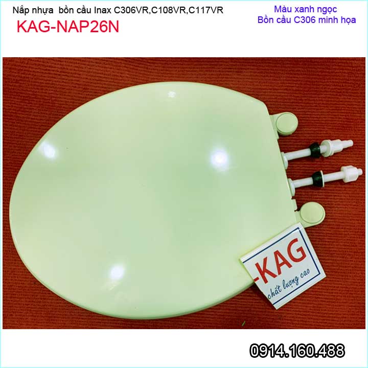 Nắp đậy bồn cầu Inax KAG-NAP26N cho C117, C306, C108, nắp bồn cầu 2 khối nhựa XANH NGỌC dày bóng đẹp