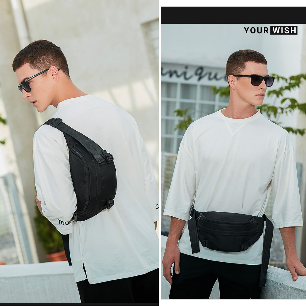 Túi Đeo Chéo Bao Tử Đeo Ngực Bụng Nam Loại Lớn Thời Trang Cao Cấp Chống Nước Kabek TD324 Phong Cách Basic Màu Đen Chống Nhăn Xù Đựng Nhiều Đồ