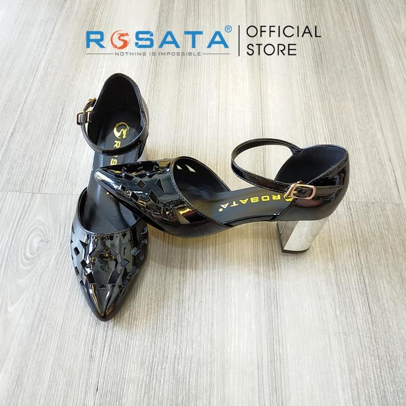Giày cao gót nữ ROSATA ZA05 mũi nhọn quai hậu cài khóa dây mảnh gót vuông cao 5cm xuất xứ Việt Nam - Đen