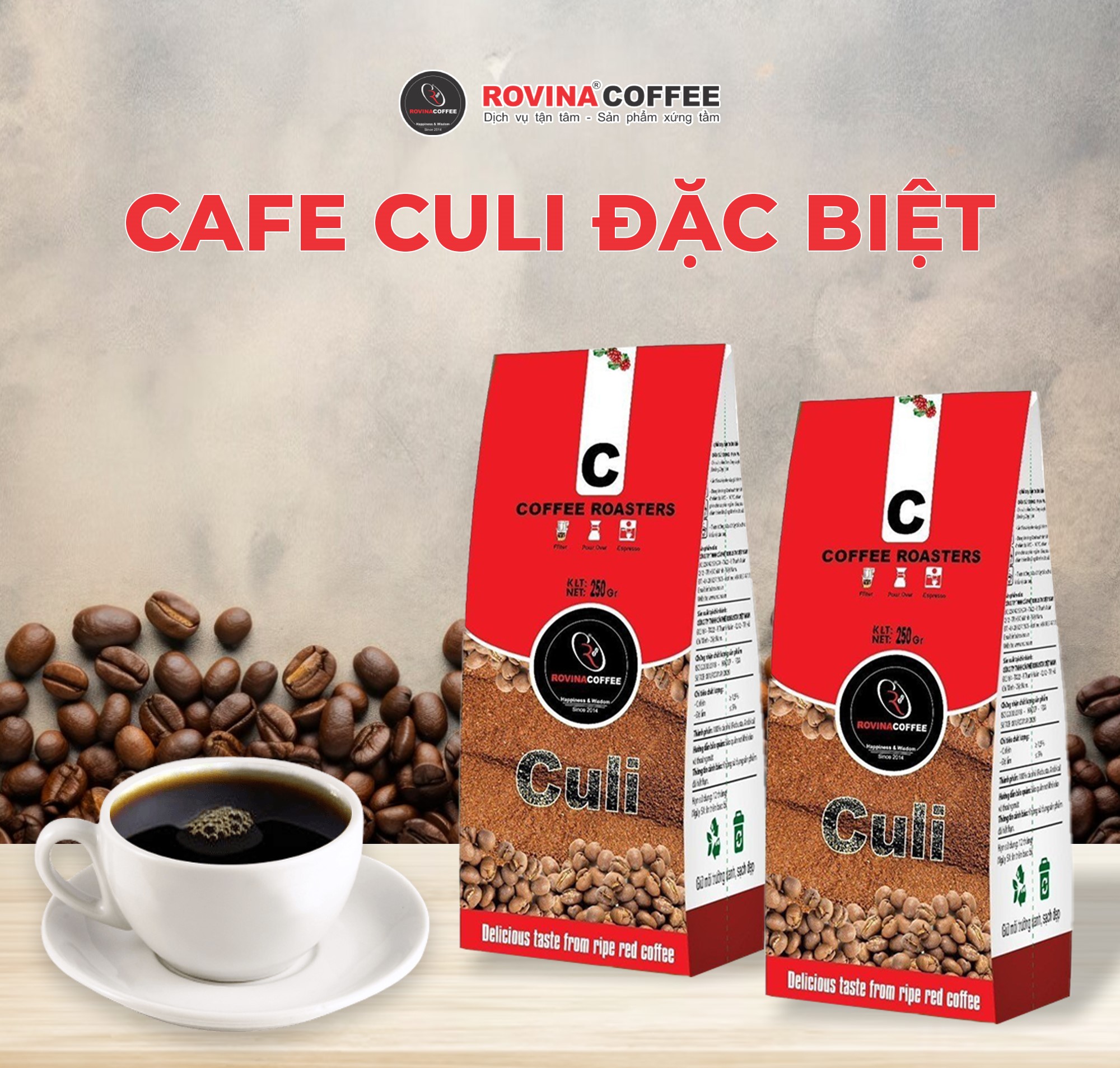 Cà Phê Culi Đặc Biệt – Rang Xay – Pha Phin – 250gr Mang Hương Vị Độc Đáo, Tinh Tế Thương Hiệu Rovina Coffee
