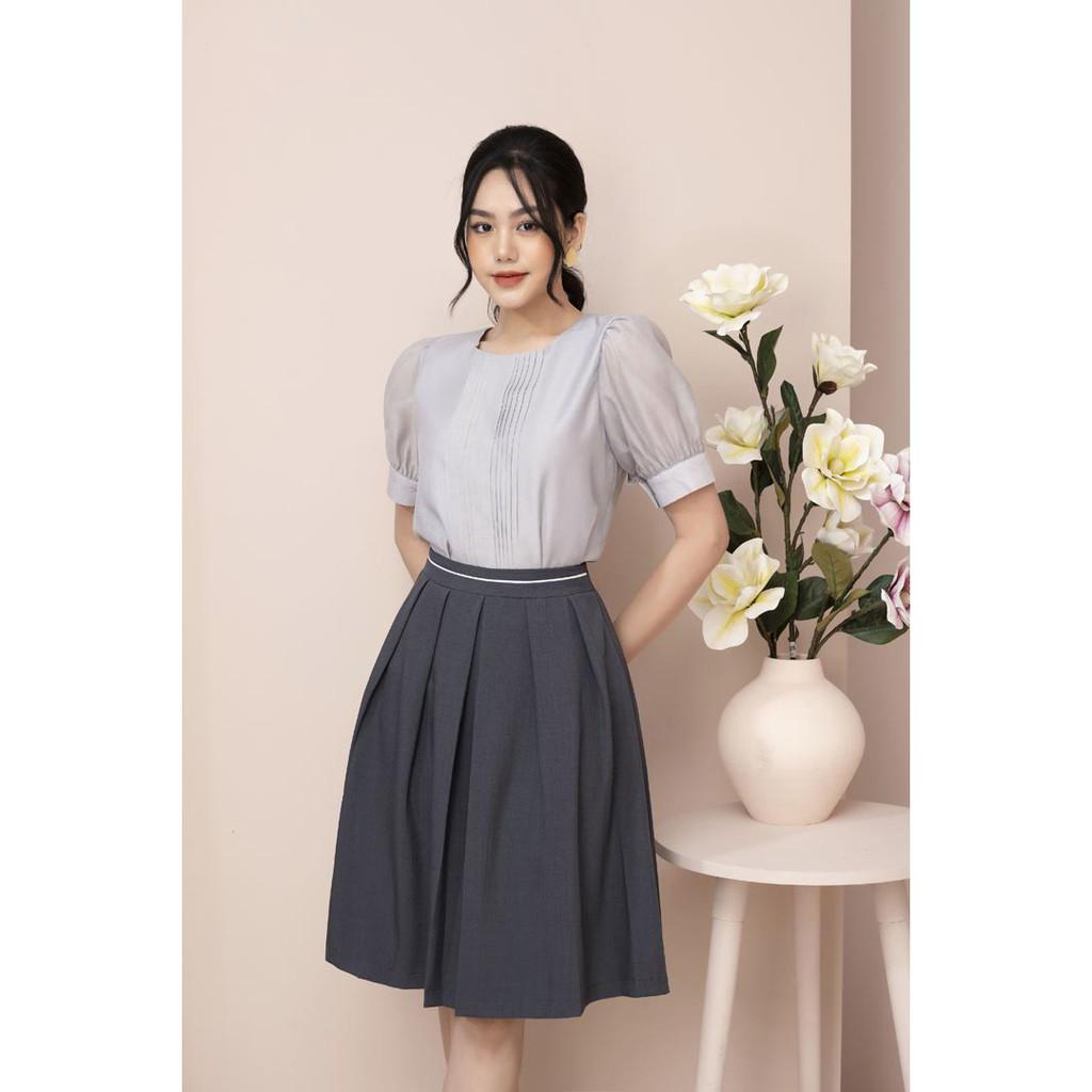 Áo sơ mi công sở xinh, tay bồng cổ tròn, thiết kế mới dễ phối đồ