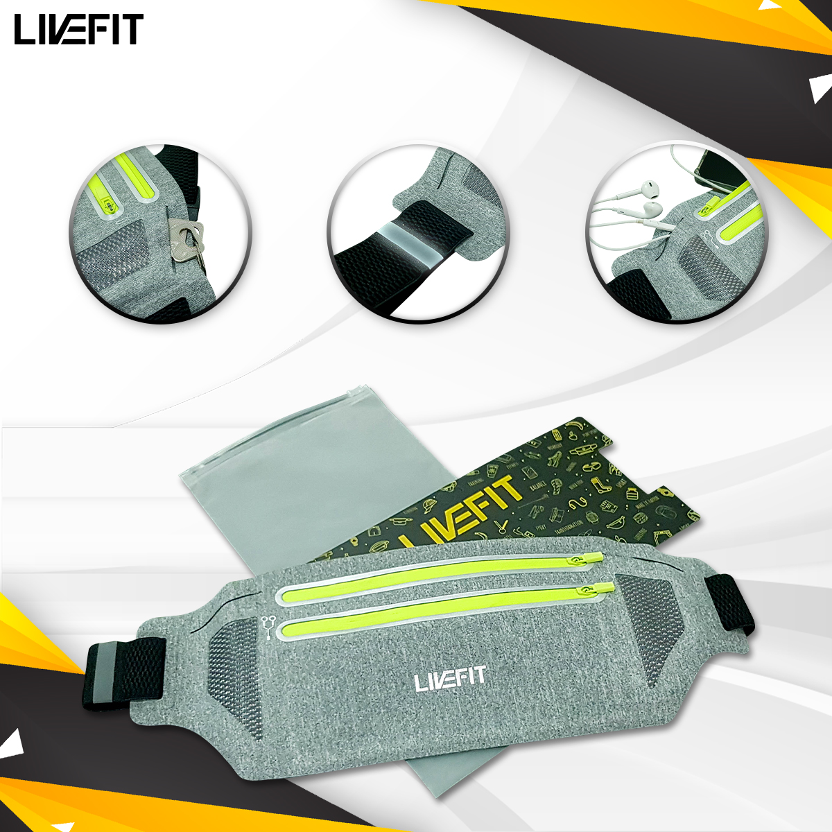 Túi đeo hông chạy bộ LiveFit cao cấp - Running Belt WB07