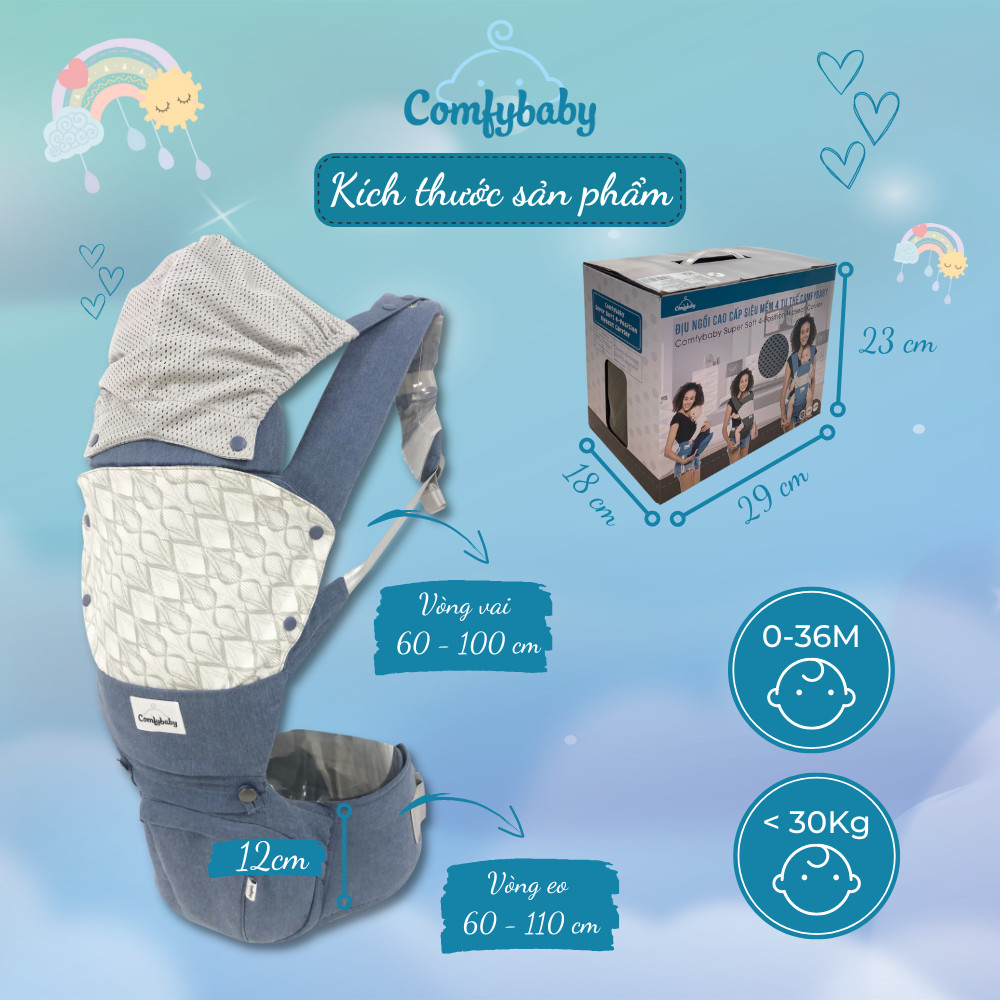 Địu ngồi cao cấp siêu mềm 4 tư thế Comfybaby HC003