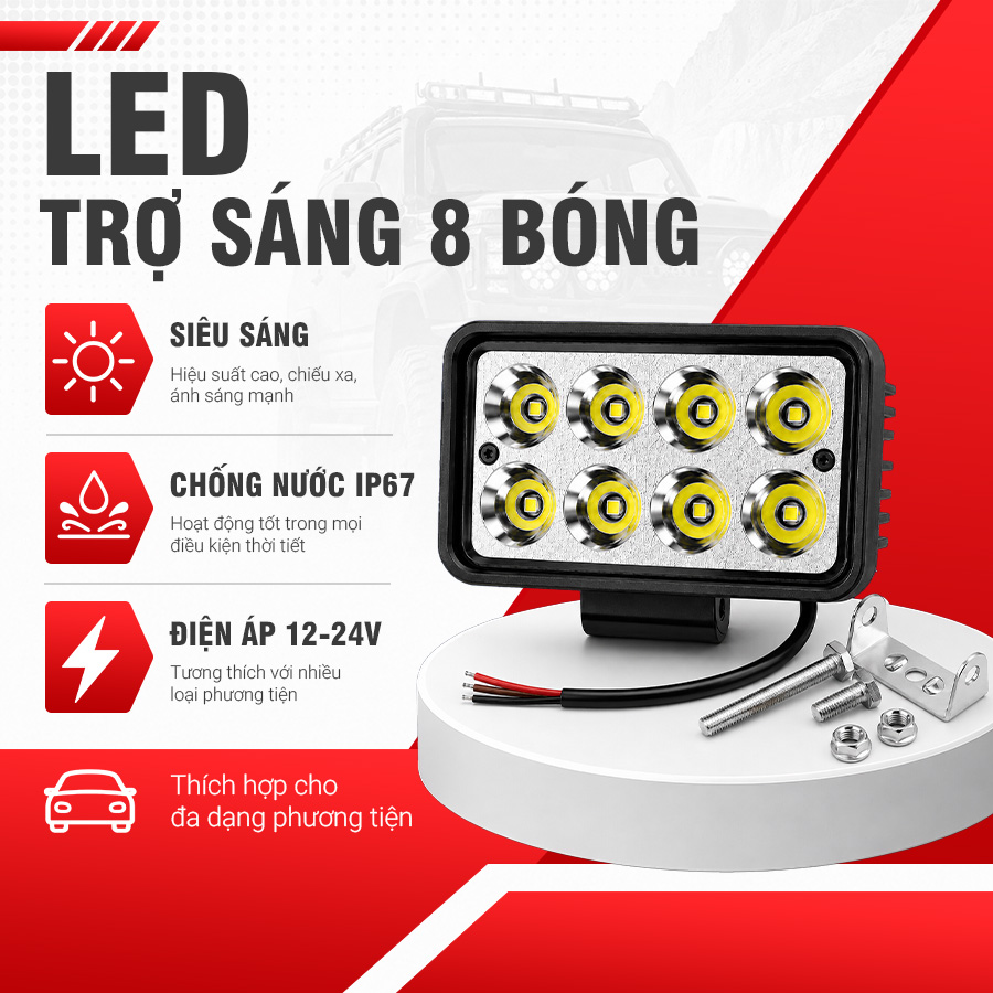 Đèn LED Trợ Sáng Bảng Chữ Nhật Viair 8 Bóng Trắng 12-30V (99x152mm)