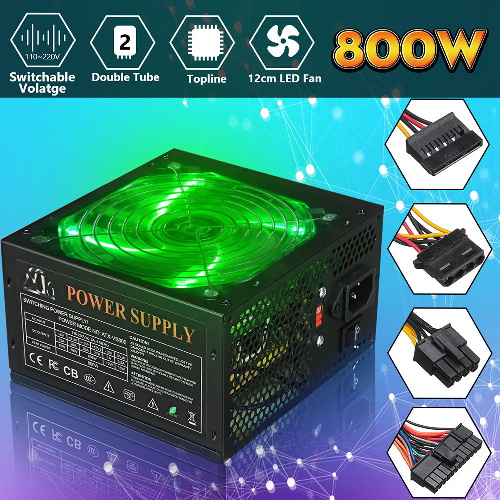 Bộ Nguồn Điện 120mm 800w Với Đèn LED Quạt Máy Tính Điện Áp Chuyển Đổi Thủ Công 110 ~ 220v