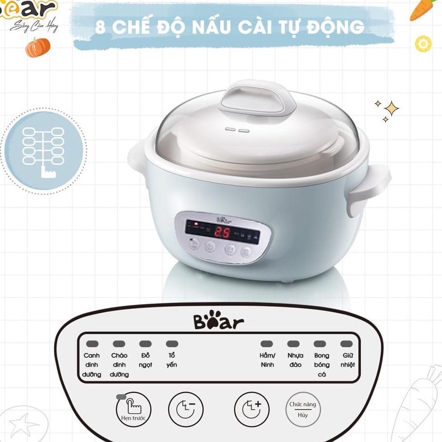 Nồi Nấu Đa Năng Bear Hầm Cháo, Chưng Yến Kèm Lồng Hấp Dung Tích 2,5L - Hàng chính hãng