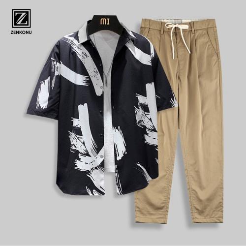 Bộ Quần Áo Nam Áo Sơ Mi Cổ Đức In Vệt Quần Kaki Túi Zenkonu SO MI NAM 1000029 + QUAN NAM 1000060