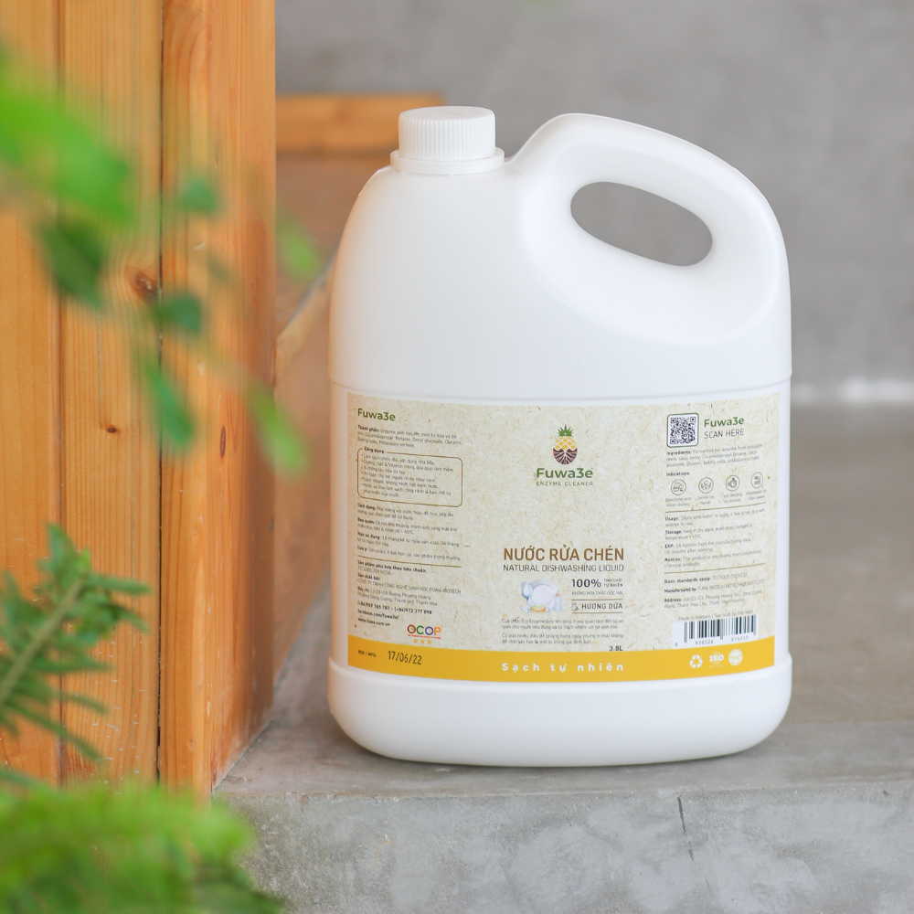 Nước rửa chén bát Fuwa3e hữu cơ Enzyme sinh học organic 3.8L an toàn cho bé bảo vệ da tay