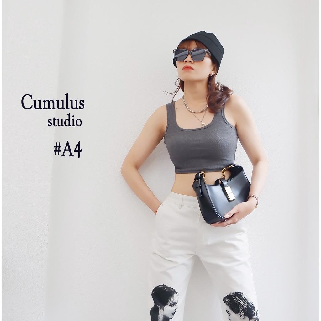 Áo croptop ba lỗ cổ u Cumulus chất thun gân A04