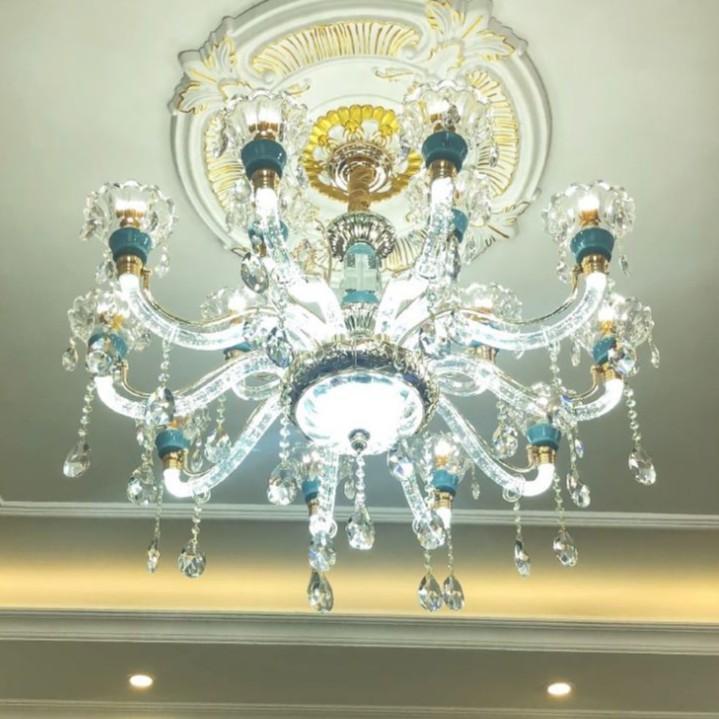 Đèn chùm pha lê hiện đại trang trí nội thất sang trọng loại 15 tay - kèm bóng LED chuyên dụng.