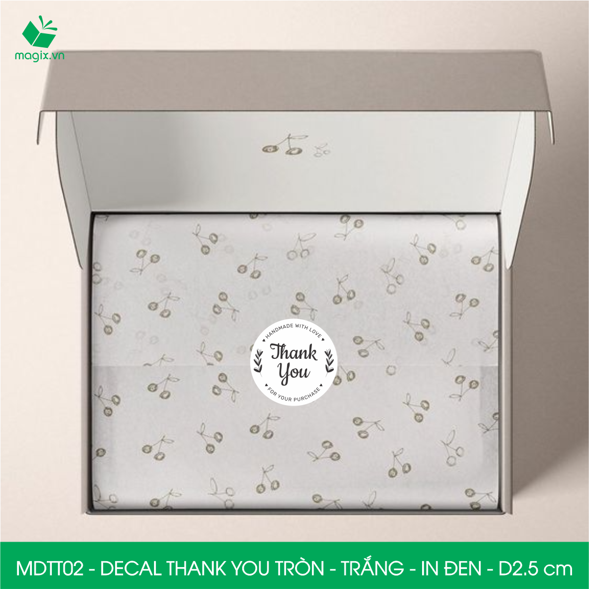 MDTT02 - D2.5cm - 500 Sticker Thank you, decal Thank you tròn dán hộp carton, tem cám ơn, nhãn dán cảm ơn trang trí gói hàng