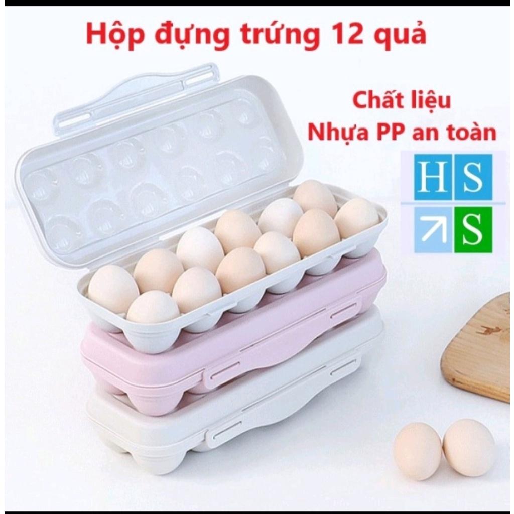 Hộp Đựng Trứng Nhựa PP An Toàn, Đựng 12 Trứng Bảo Quản Trứng Trong Tủ Lạnh Có Nắp Chống Đổ