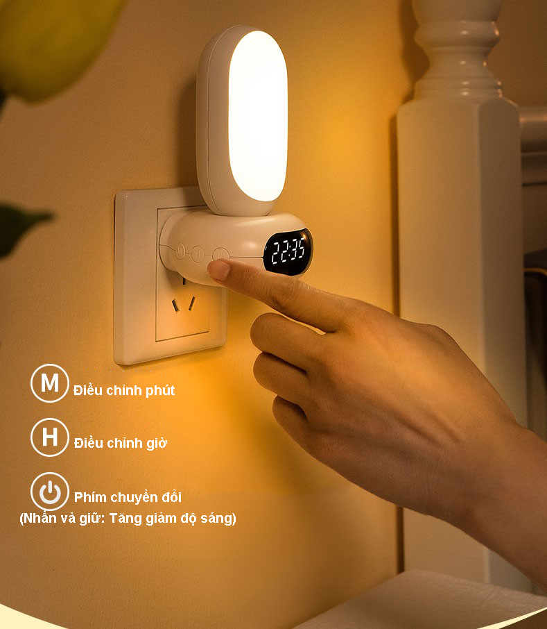 Đèn ngủ điều khiển từ xa bảo vệ mắt với 3 chế độ sáng, điều chỉnh độ sáng 10 cấp độ, tích hợp đồng hồ xem giờ