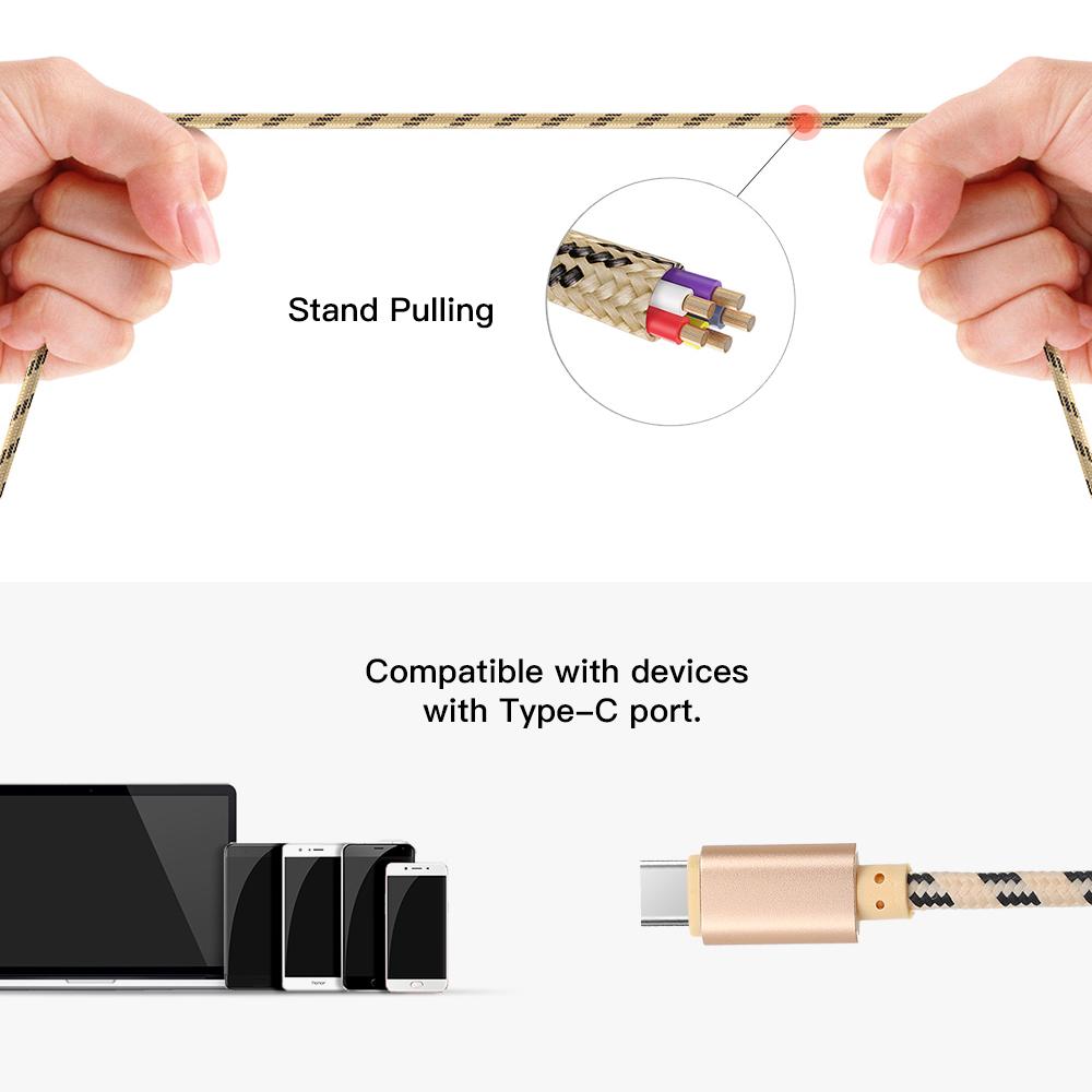 USB Type C Charger Cable Charging Data Cable Type-C Phone Cable Data Sync Nylon Braided Replacement for Samsung Huawei