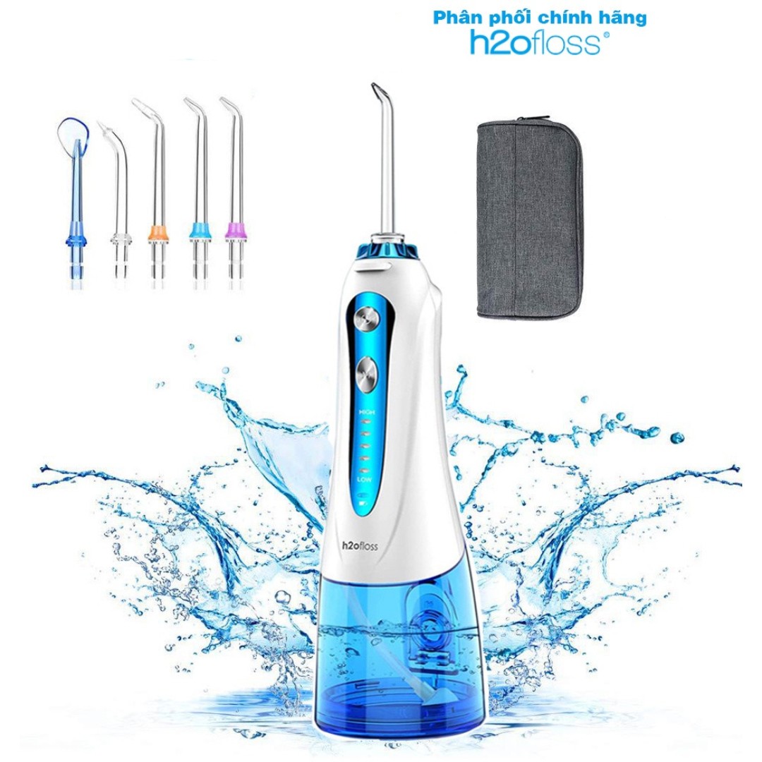 Máy Tăm Nước Cầm Tay Cao Cấp H20FLOSS HF-9P Kèm 5 Vòi Xịt Vệ Sinh Răng Miệng - Hàng Chính Hãng